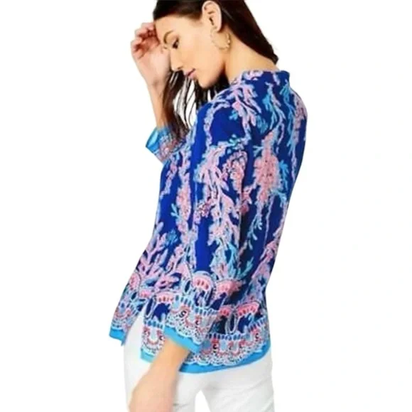 Lilly Pulitzer Luna Bay Tunic Borealis Blue Swim On Over Size Medium - Picture 2 of 8